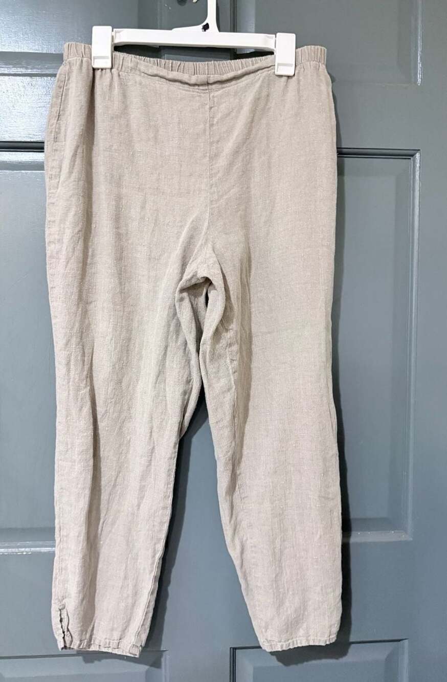 Flax Women's 100% Linen Tapered Ankle Pants in Flax, Size M